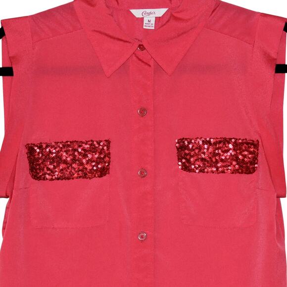 Candie's Button Down Blouse Pink Size Medium - Picture 2 of 3